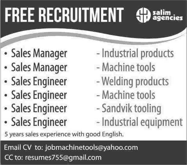Sales Managers / Engineers Jobs 2014 April at Salim Agencies