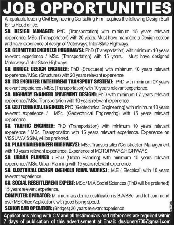 Civil / Highway Engineering Firm Jobs 2014 May for Design Engineers & Staff