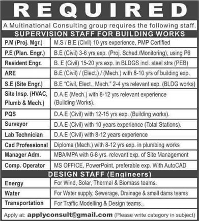 Electrical / Mechanical / Civil Engineers, Design Engineers & Admin Staff Jobs in Pakistan 2014 May