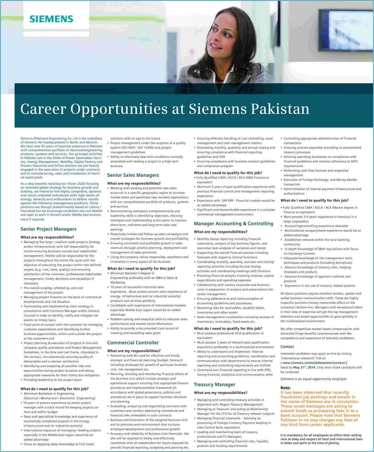 Siemens Pakistan Jobs 2014 May Latest Advertisement
