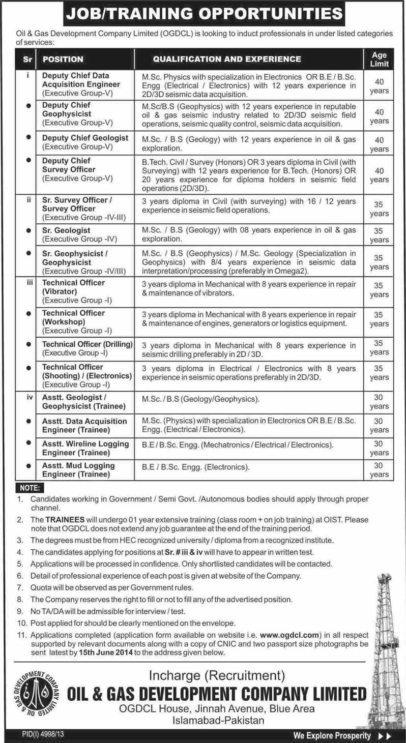 Oil and Gas Development Company Limited Jobs 2014 May / June Islamabad Latest Advertisement