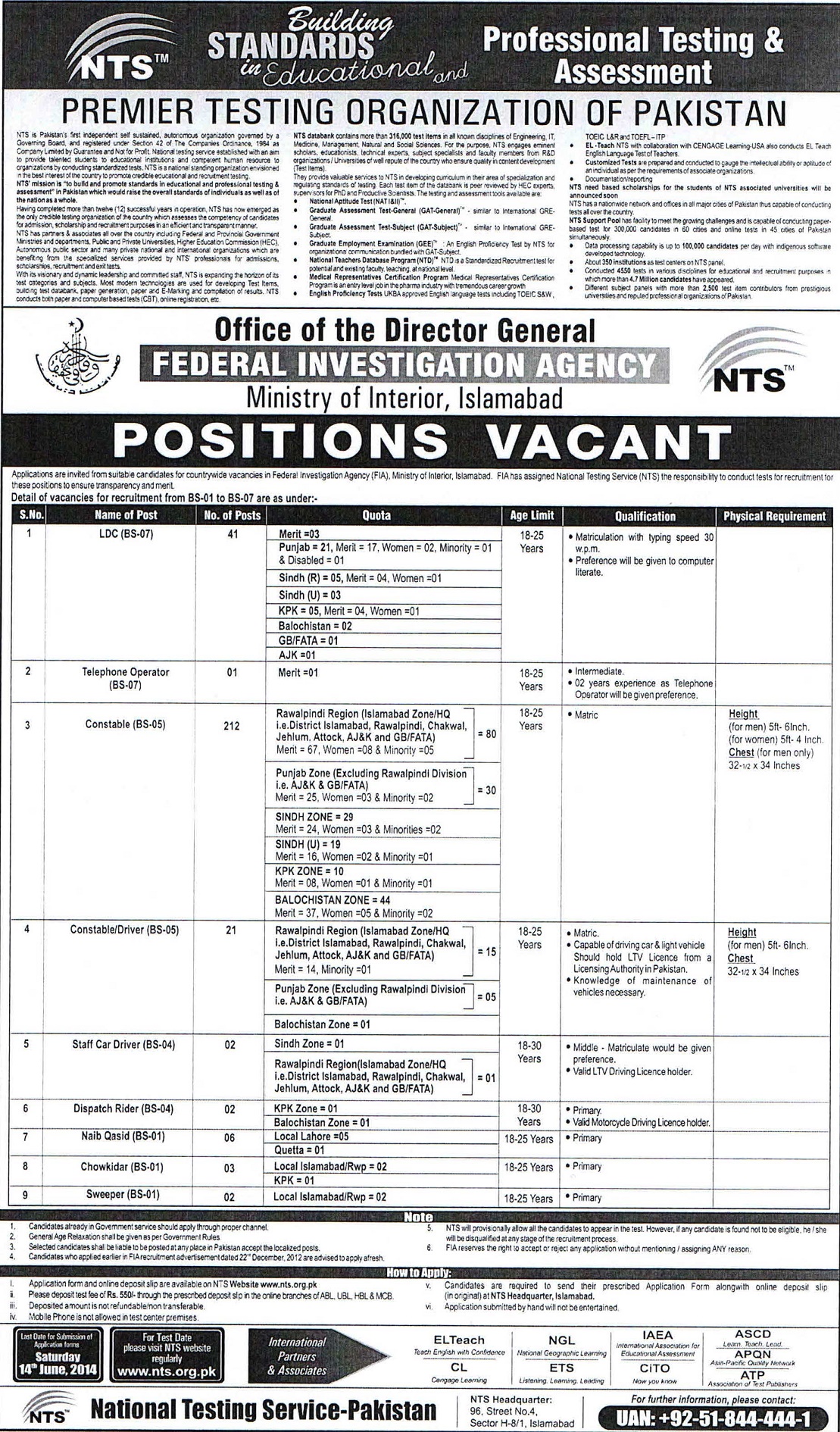 FIA Jobs 2014 June NTS Latest Advertisement