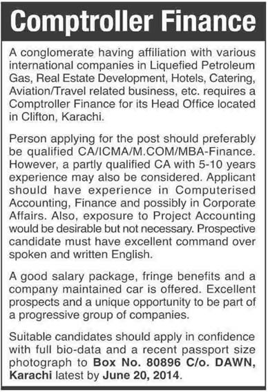 Comptroller Finance Jobs in Karachi 2014 June