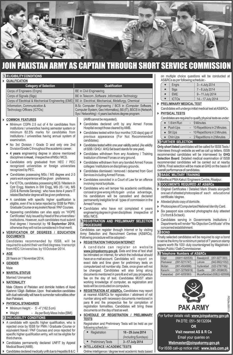 Join Pak Army Online Registration 2014 June as Captain through Short Service Commission