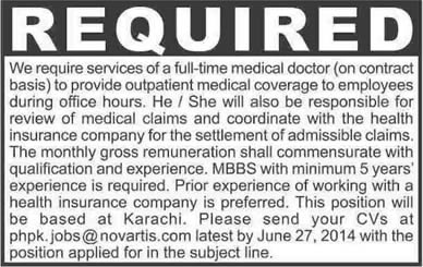 Medical Officer Jobs in Karachi 2014 June MBBS Doctor at Novartis