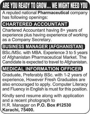 Chartered Accountant, Business Manager & Medical Information Officer Jobs in Karachi 2014 June