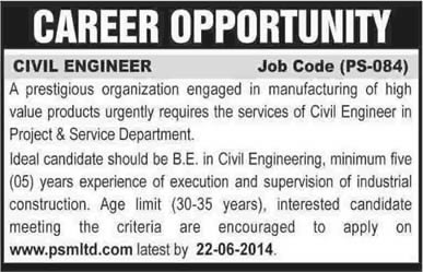 Peoples Steel Mills Jobs 2014 June for Civil Engineer