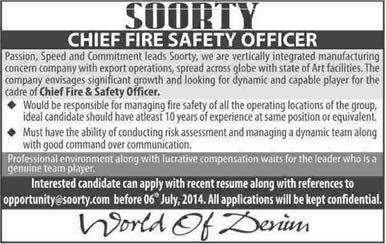 Safety Officer Jobs in Karachi 2014 June / July at Soorty Enterprises