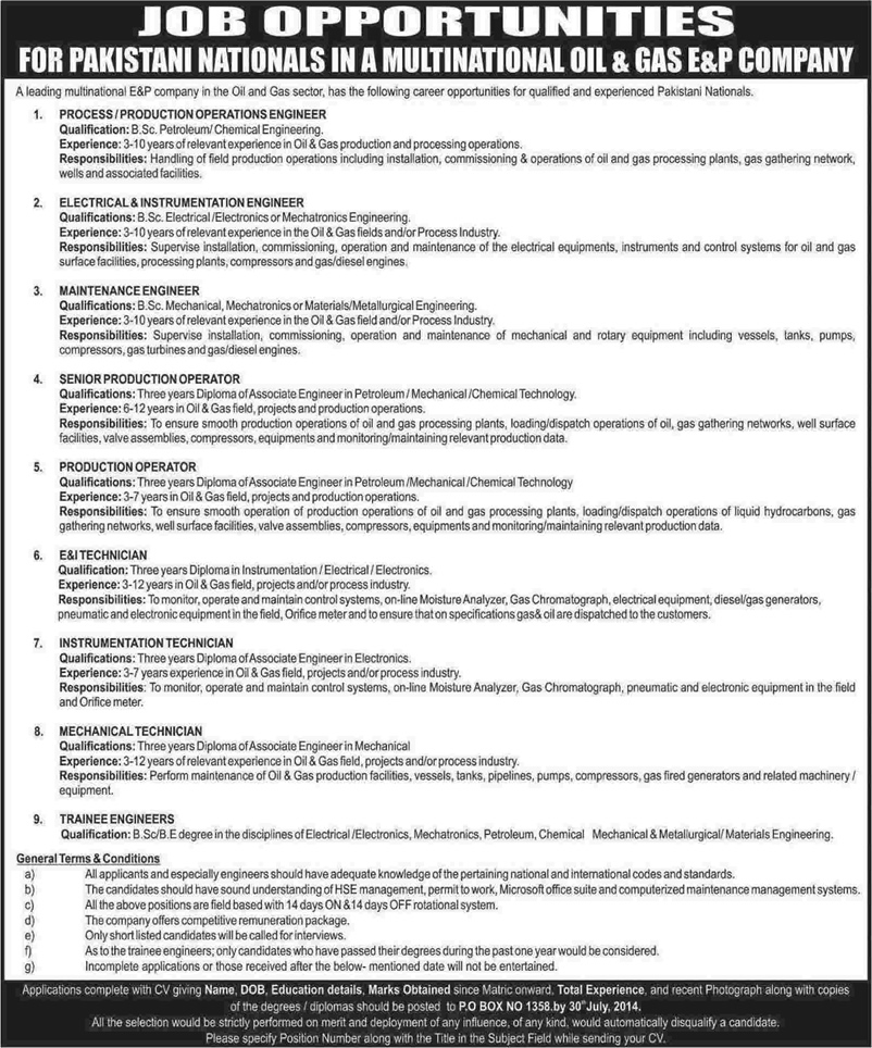 PO Box 1358 Jobs 2014 July in Oil and Gas E&P Company