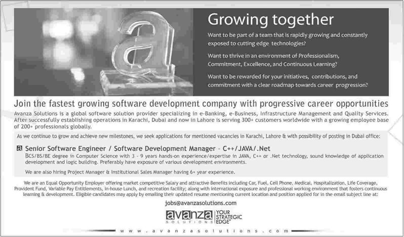 Avanza Solutions Jobs 2014 August in Karachi / Lahore / Dubai for Software Engineers