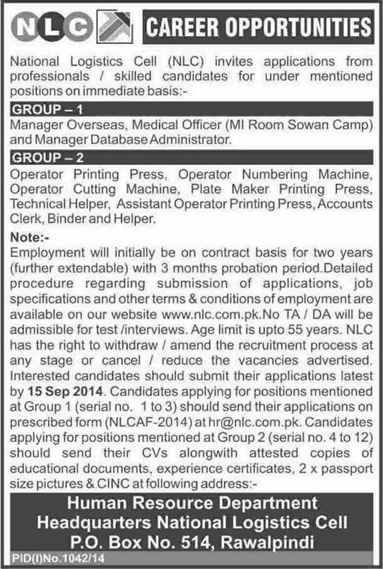 NLC Jobs 2014 September Latest National Logistics Cell