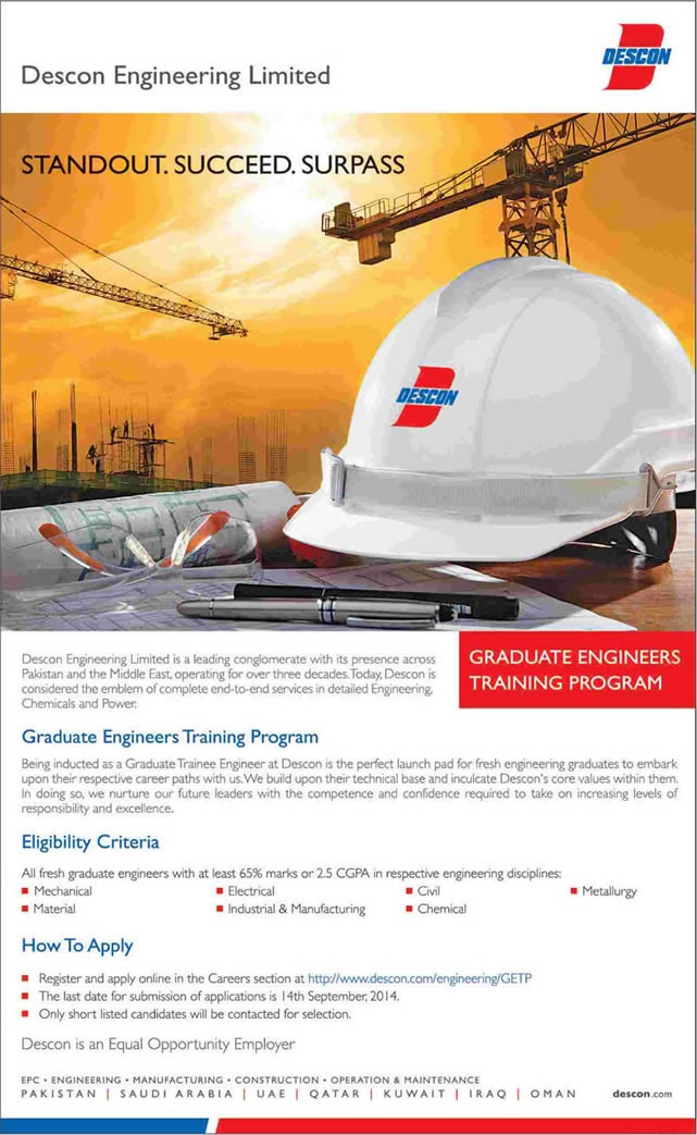Descon Graduate Engineers Training Program 2014 September GETP Apply Online