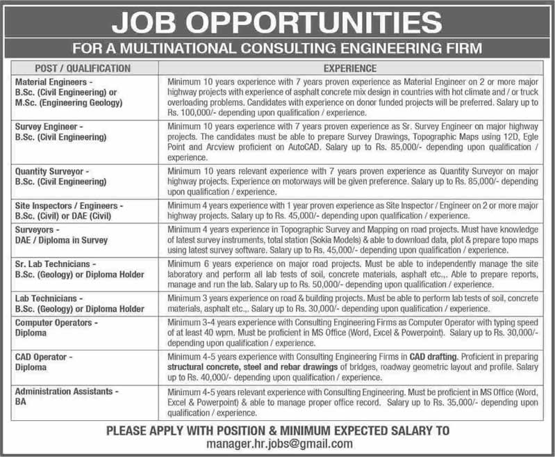Construction Jobs in Pakistan 2014 September for Civil Engineering, Lab Technicians, CAD Operator & Staff