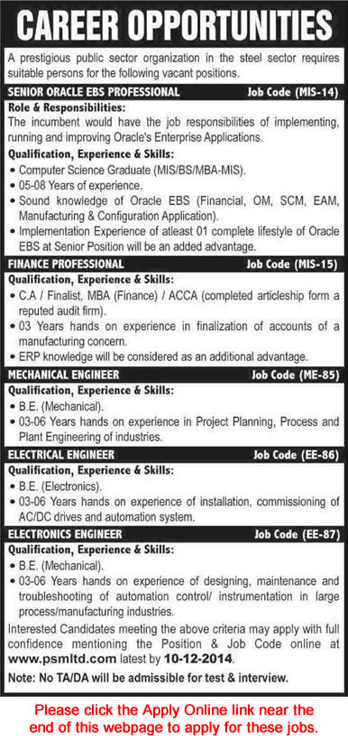 Peoples Steel Mills Limited Karachi Jobs November 2014 Apply Online