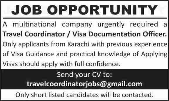 Travel Coordinator Jobs in Karachi 2014 December Multinational Company