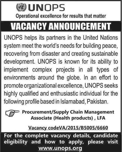 Procurement / Supply Chain Management Jobs in Islamabad 2015 Latest at UNOPS Pakistan Office