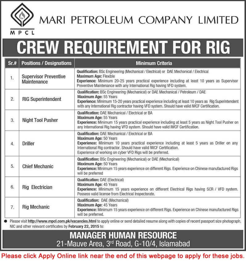 Mari Petroleum Jobs 2015 February Apply Online Mechanical / Electrical / Petroleum Engineers