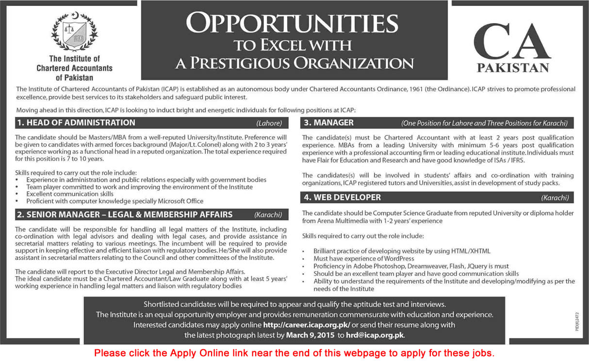 ICAP Pakistan Jobs 2015 February Apply Online Admin Head, Managers & Web Developers Latest
