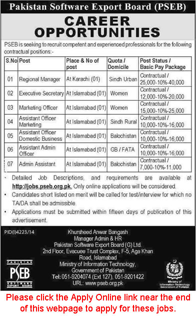 Pakistan Software Export Board Jobs 2015 February PSEB Apply Online Latest Advertisement