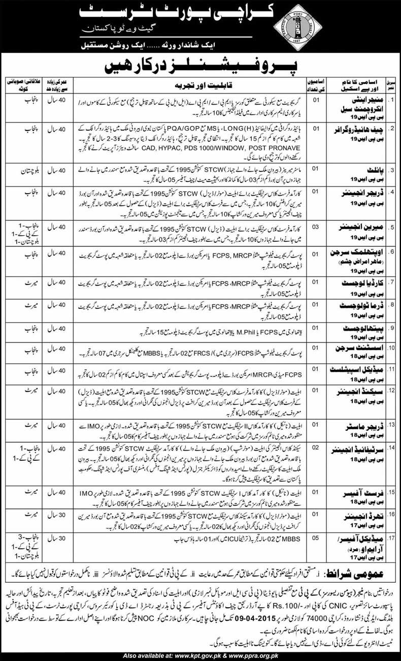 Karachi Port Trust Jobs 2015 March Professionals in KPT Latest / New