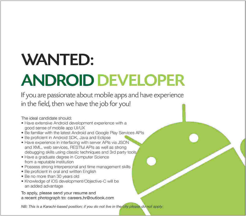 Android Developer Jobs in Karachi 2015 April Latest Advertisement