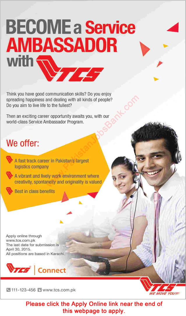 TCS Jobs in Karachi 2015 April Apply Online as Service Ambassadors Latest Advertisement