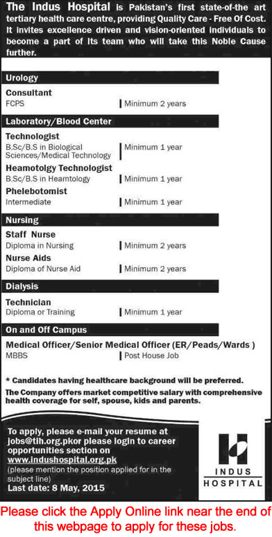 Indus Hospital Karachi Jobs 2015 April / May Apply Online Medical Officers, Nurses & Technicians