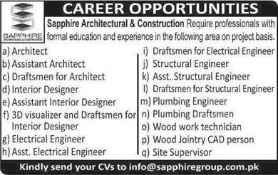 Sapphire Architecture & Construction Karachi Jobs 2015 April Engineers, Architects & Technicians