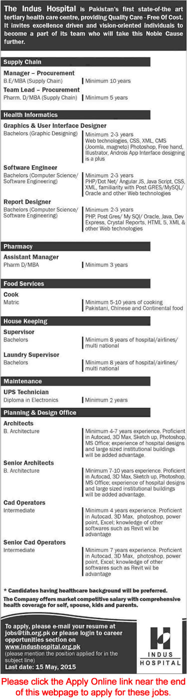 Indus Hospital Karachi Jobs 2015 May Apply Online Medical, Admin & Engineering Staff