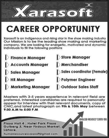 Xarasoft Jobs 2015 May Accounts / HR / Sales / Marketing Managers, Merchandisers & Others