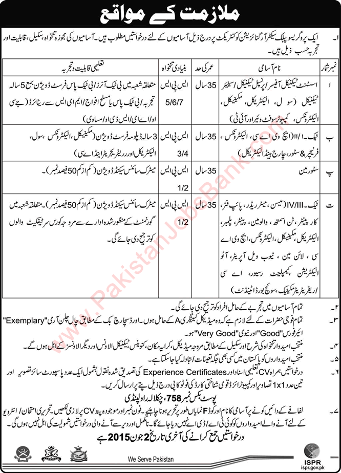 PO Box 758 Rawalpindi Jobs 2015 May Engineers & Technicians in Public Sector Organization Latest