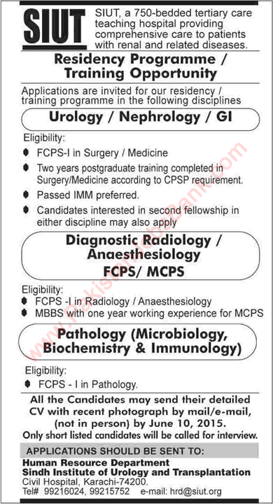 Sindh Institute of Urology & Transplantation Karachi Residency Program 2015 June Training Opportunities