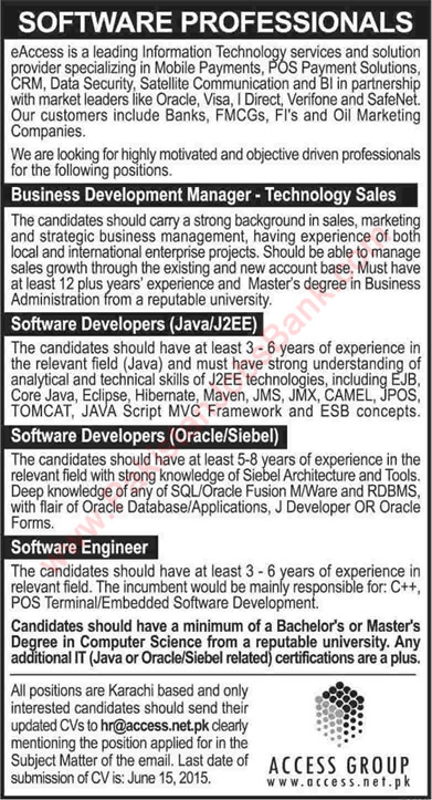 Access Group Karachi Jobs 2015 June Software Engineers / Developers & Business Development Manager