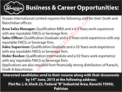 Shezan International Pakistan Jobs 2015 June Sales Managers / Officers / Supervisors & Order Bookers