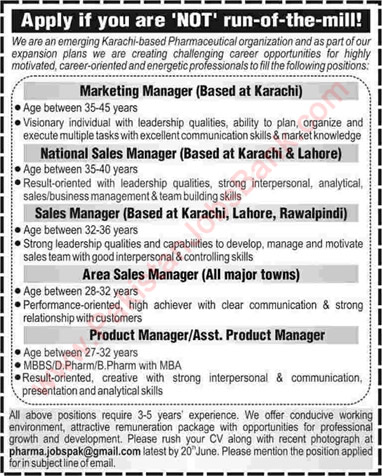 Pharmaceutical Sales and Marketing Jobs in Pakistan 2015 June Managers