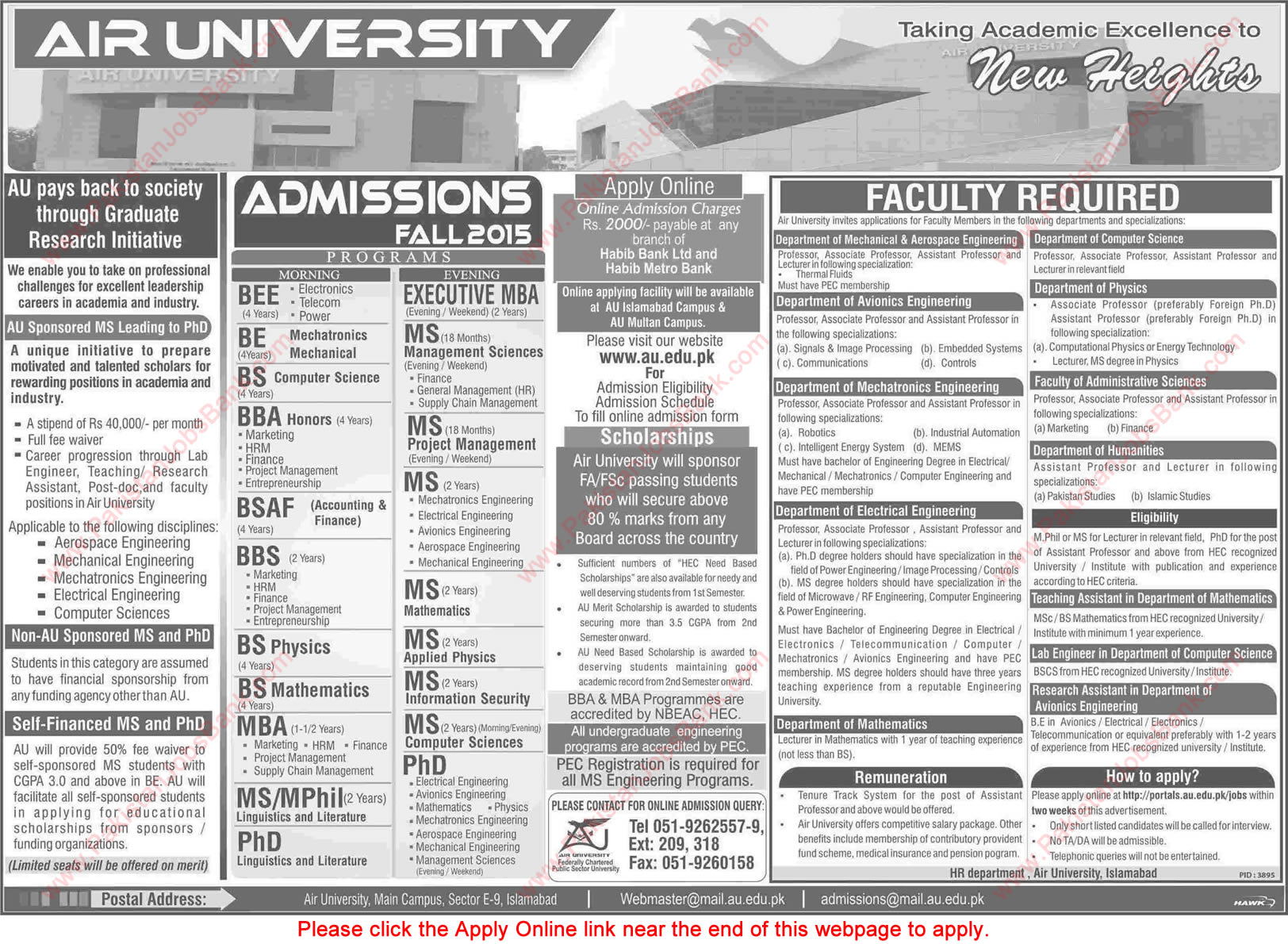 Air University Islamabad Jobs 2015 June Apply Online Teaching Faculty & Others Latest