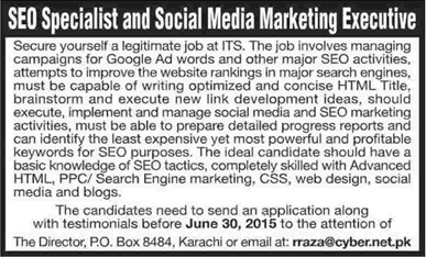 Social Media Marketing & SEO Jobs in Karachi 2015 June PO Box 8484 Latest