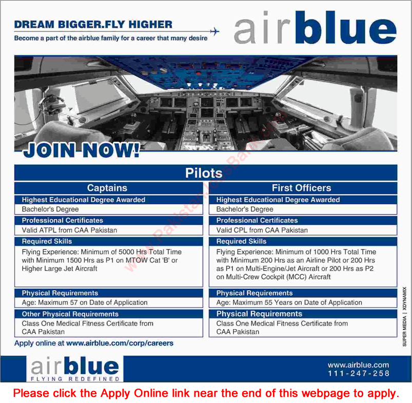 Pilot Jobs in Pakistan 2015 July in Air Blue Apply Online as Captains & First Officers Latest