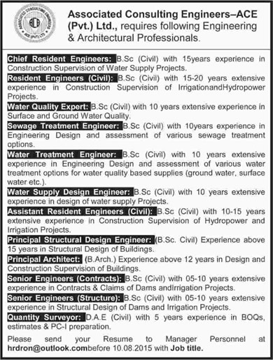 Associated Consulting Engineers Pakistan Jobs 2015 July / August Civil Engineers & Architects Latest