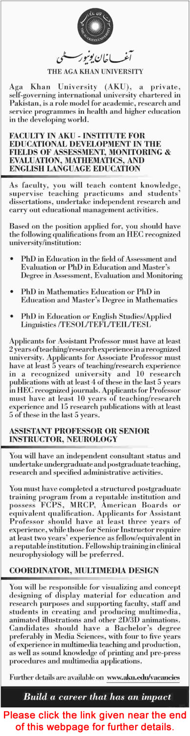 Aga Khan University Karachi Jobs 2015 July / August for Teaching Faculty & Coordinator