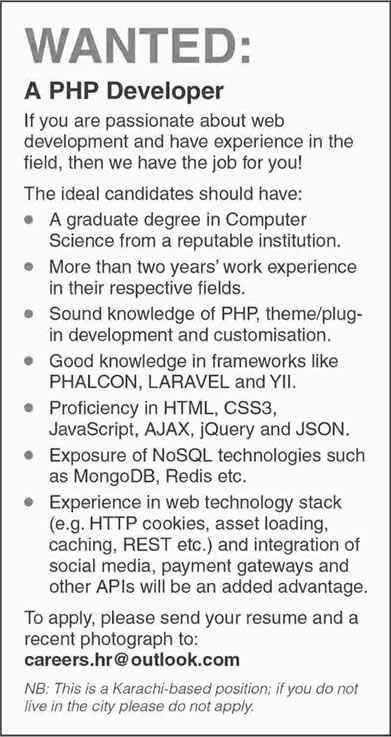 PHP Developer Jobs in Karachi 2015 August Latest