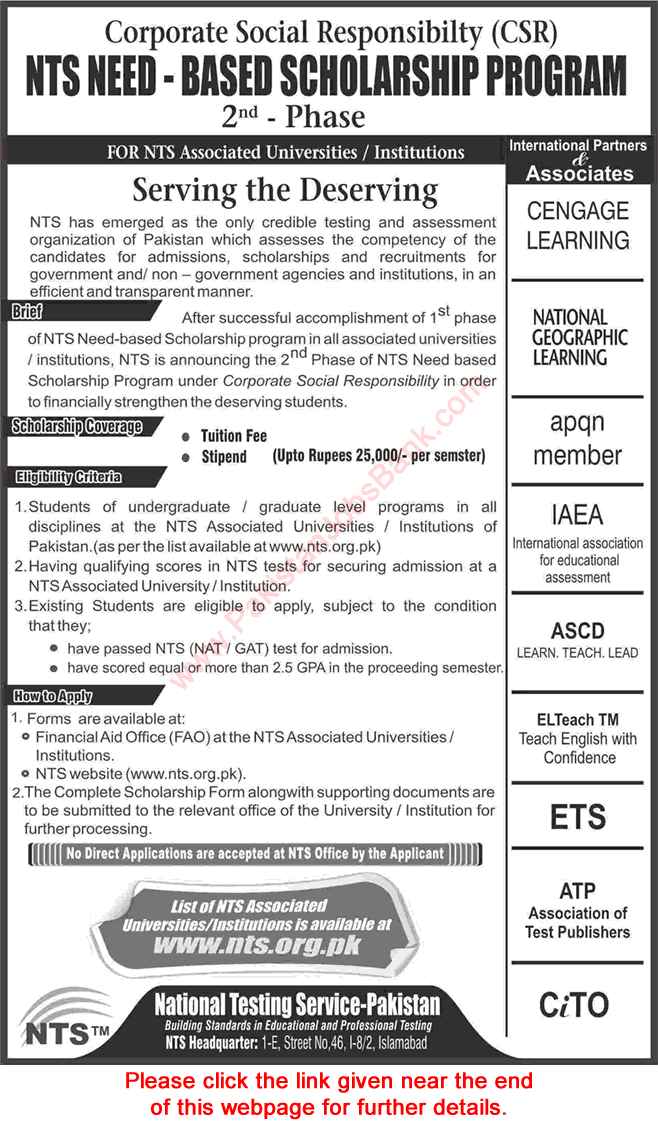 NTS Need based Scholarship Program 2015 August 2nd Phase Corporate Social Responsibility Latest