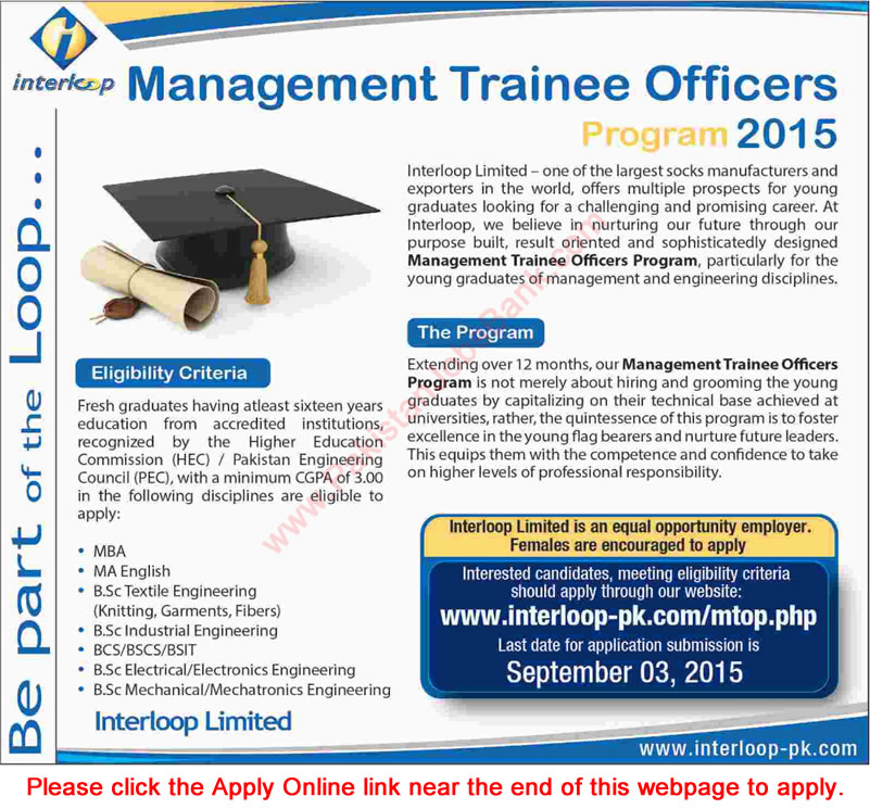 Interloop MTO Program 2015 Apply Online Management Trainee Officers Jobs for Fresh Graduates
