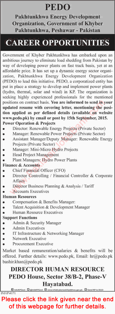 Pakhtunkhwa Energy Development Organization Jobs 2015 August / September PEDO Latest