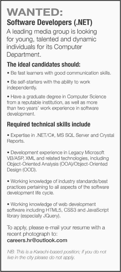 Software Developer Jobs in Karachi 2015 August / September for Media Group Latest