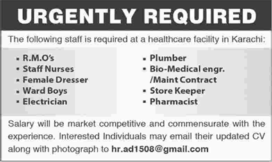 Hospital Jobs in Karachi 2015 August / September Medical Officers, Nurses, Technicians & Support Staff