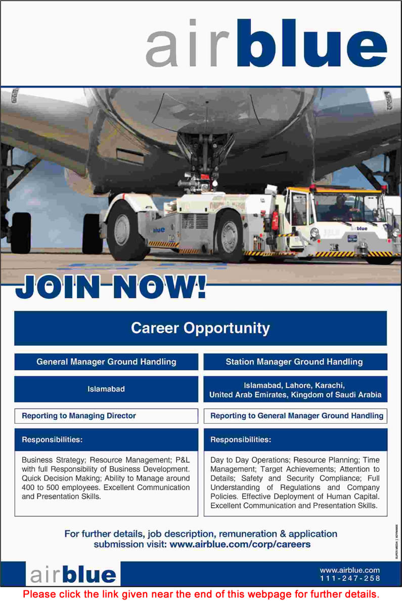 Air Blue Jobs September 2015 Online Apply General Manager & Station Manager Ground Handling