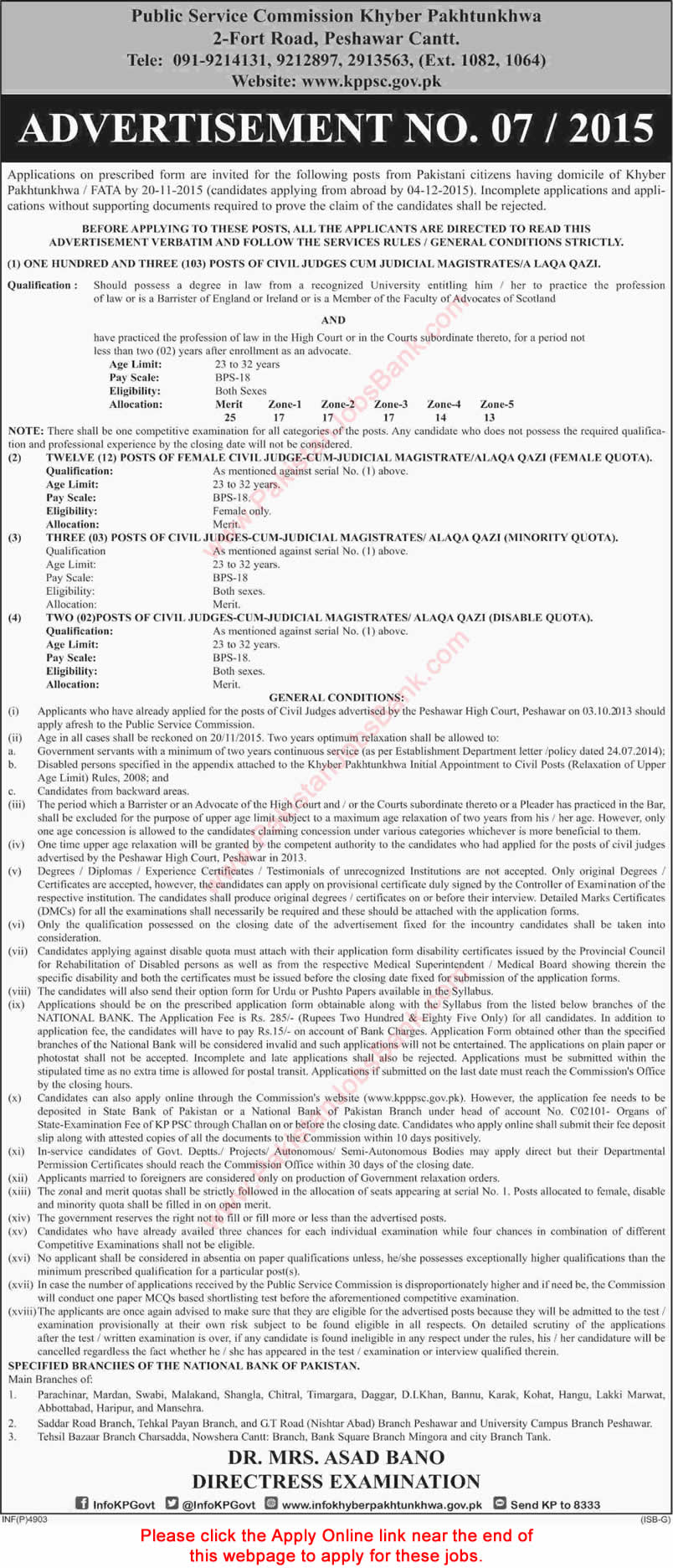 Civil Judge cum Judicial Magistrate Jobs 2015 October KPK Public Service Commission Apply Online Latest