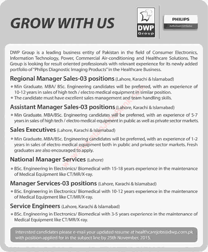 DWP Group Jobs 2015 November Sales Managers / Executives & Service Managers / Engineers Latest