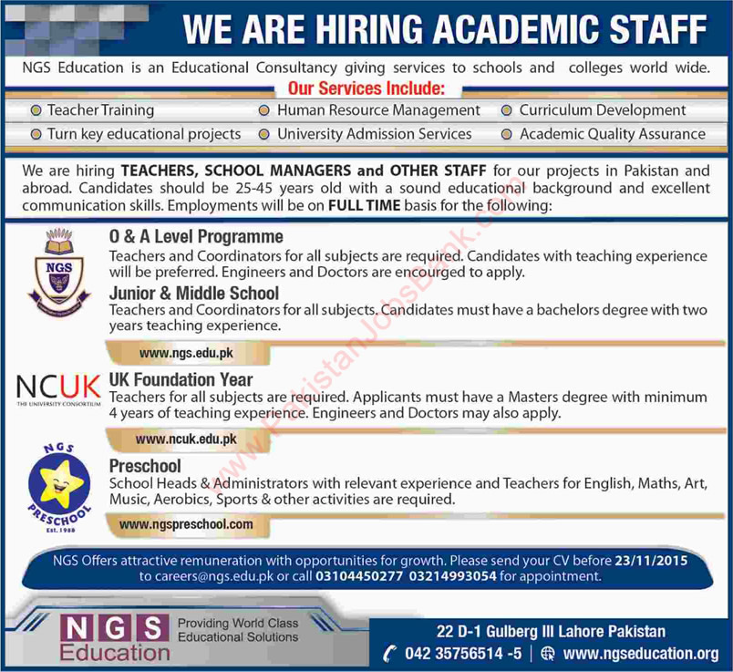 NGS Education Jobs 2015 November Teaching & Admin Staff Latest